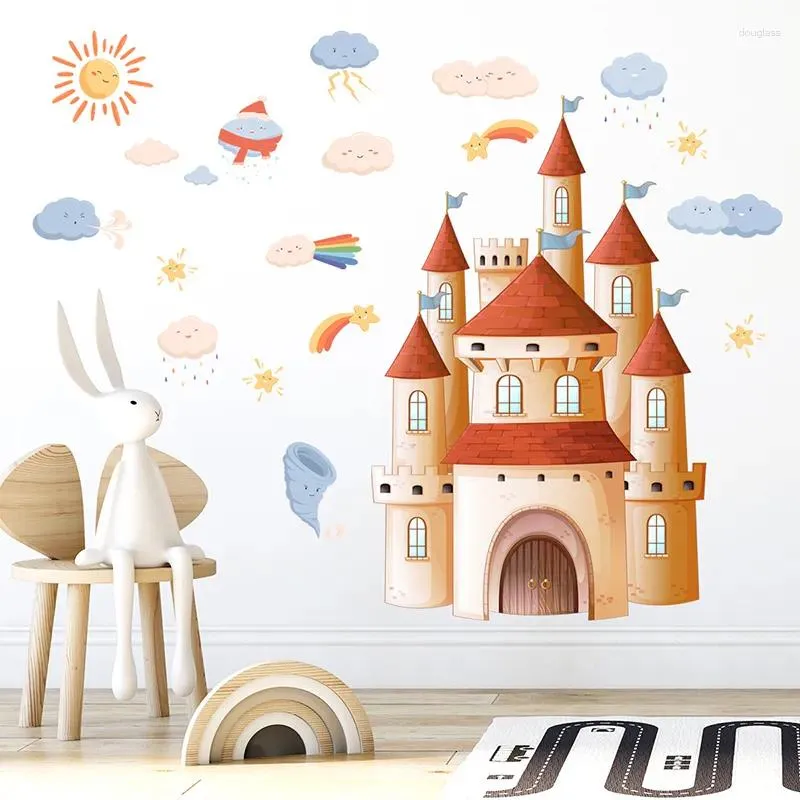 Autocollants muraux joli château pour chambre d'enfants, conte de fées, dessin animé, décoration DIY, cadeau pour fille et garçon, affiche murale