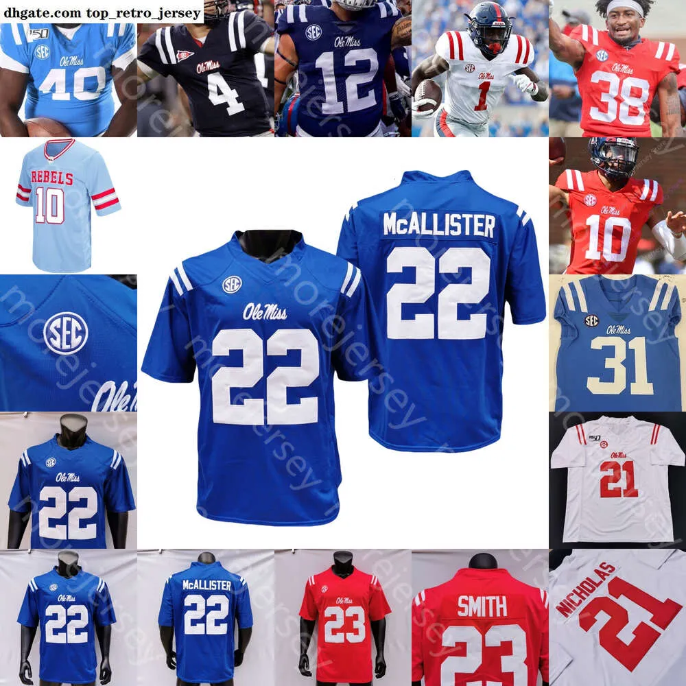 Fußballtrikots Benutzerdefinierte Ole Miss Rebels Fußballtrikot NCAA College Nkemdiche A.J.BROWN Taamu Manning Mike Wallace Oher Ealy Sam Williams Jones Yeboah