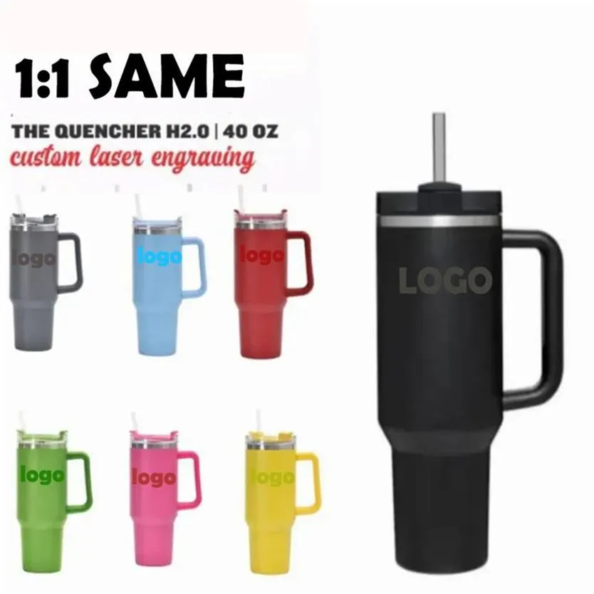 New 40oz Stainless Steel Mugs with Logo Handle Lid Straw Beer Tumblers Water Bottle Powder Coating Outdoor Camping Vacuum Insulate258u