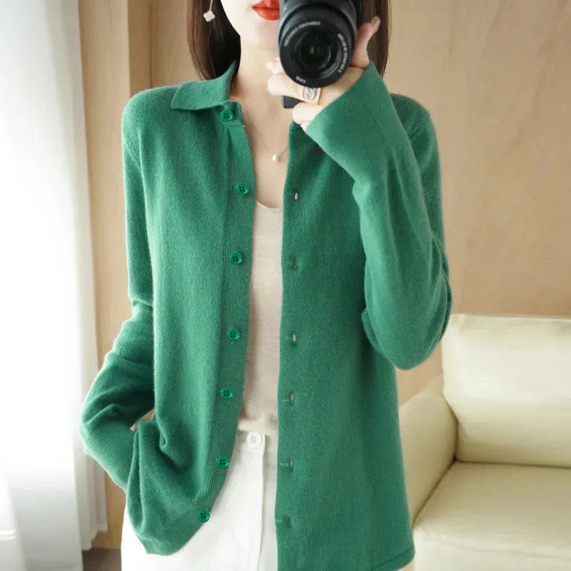 Women's Knits Tees SpringAutumn cashmere sweater women's cardigan coat shirt collar 231006