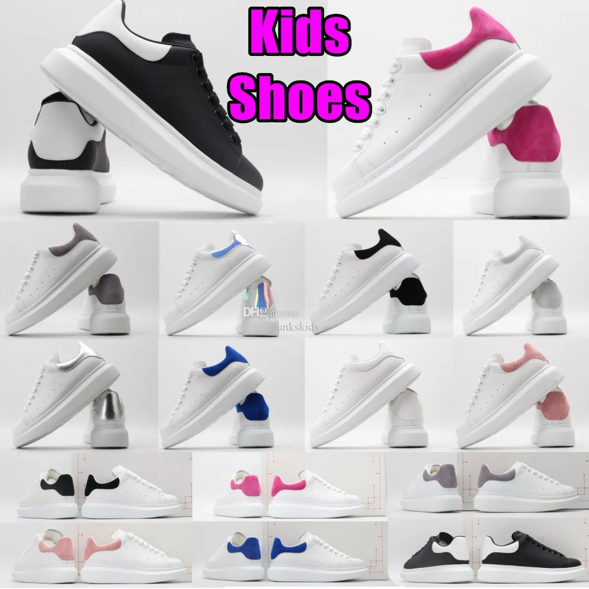 Designer Kids Shoes Toddler Shoe Leather Lace Up Children Youth Platform Sneakers White Black Boys Girls Veet Suede Casual Infants Chaussures