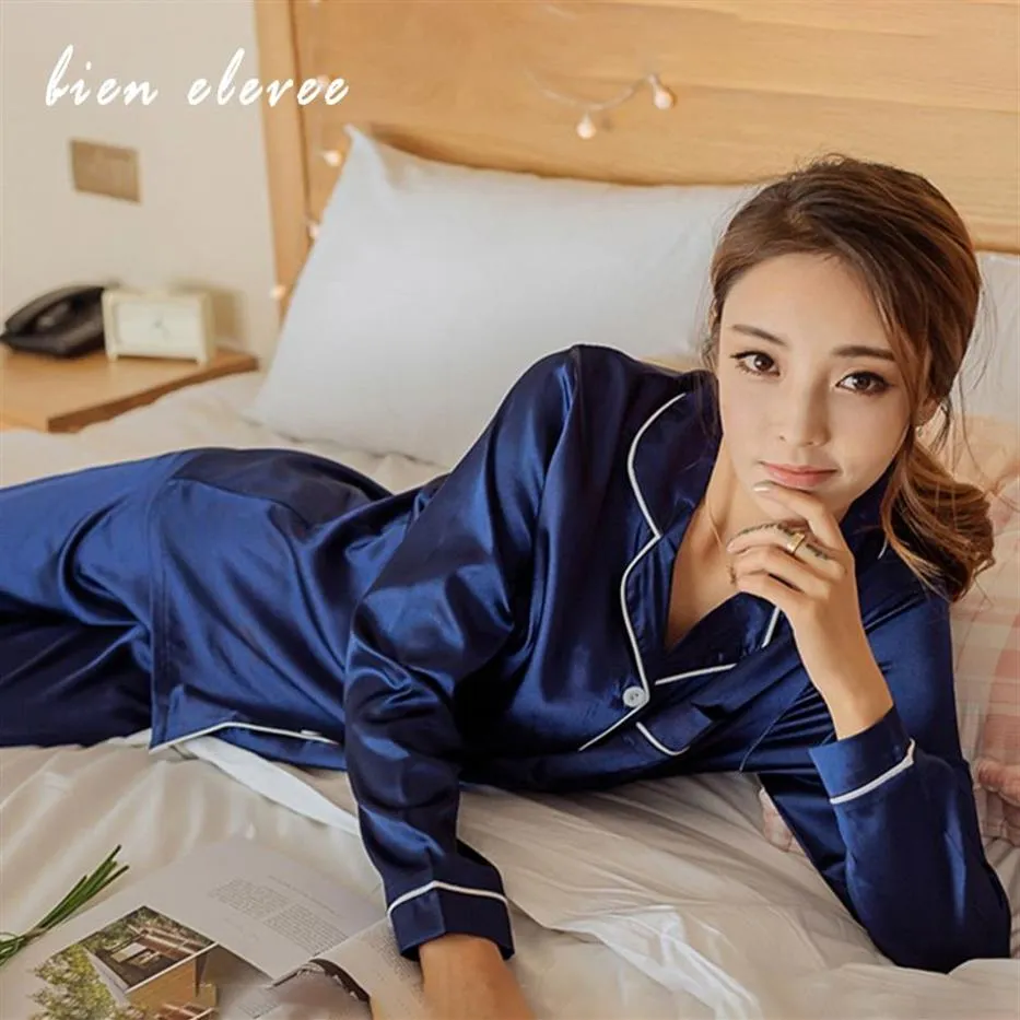 Faux Silk Satin Pajamas Sets Pyjamas Autumn Women Sleepwear Long Sleeve Pijamas Suit Female Nightwear Loungewear Sexy Lingeries 203031