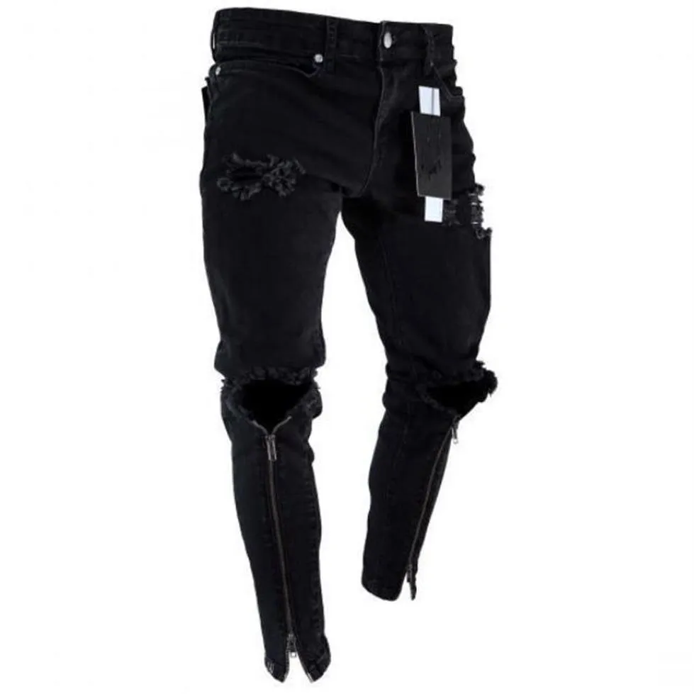 QNPQYX MENS HOLSPIP TROS DES CONCEPTIONS JEANS BLACK Ripped Slip Fit Represen Pantal