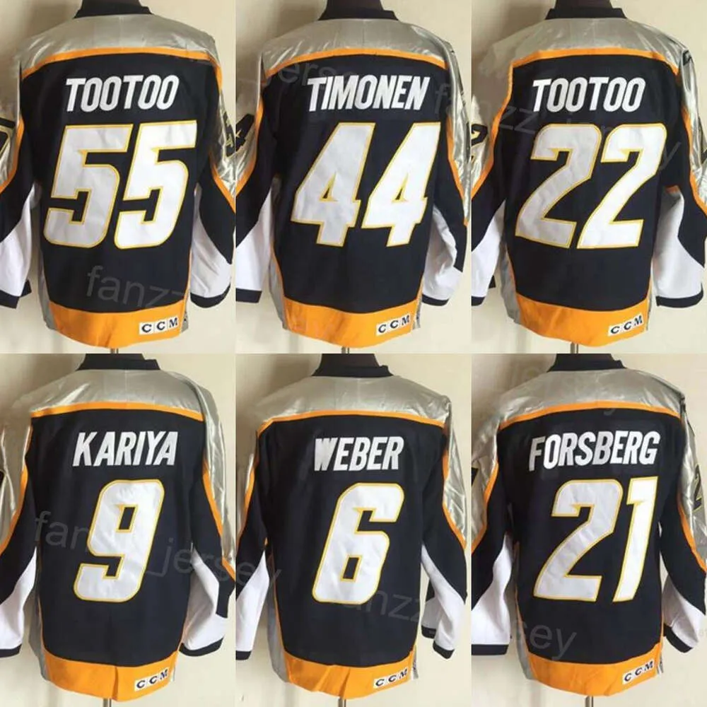 Man Vintage Hockey 22 Jordin Tootoo Jerseys Retro 44 Kimmo Timonen 47 Radulov 55 Jordin Tootoo 6 Shea Weber 9 Paul Kariya 21 Filip Forsberg Klassiek CCM-borduurwerk