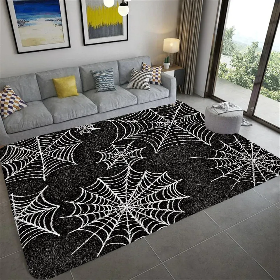 Halloween Horror Spider Web Decorative Carpet Large Furry Floor