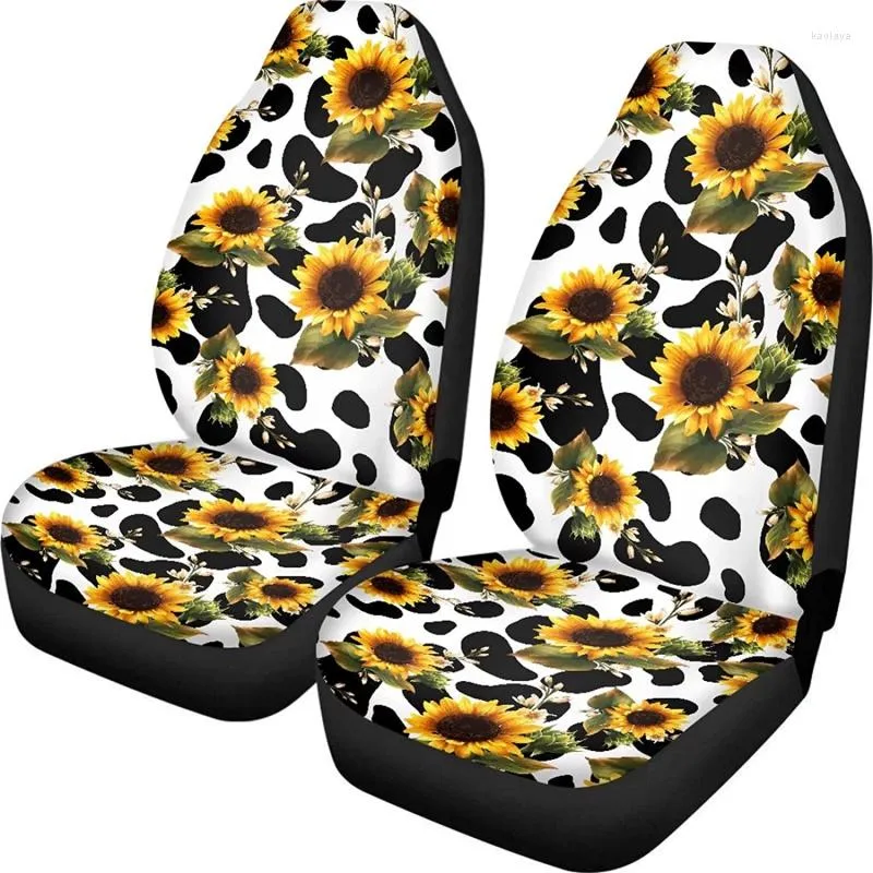 Housses de siège de voiture couverture avant S protecteur intérieur ensemble de 2 pièces avec motif de vache tournesols accessoires automobiles pour véhicule berline SUV