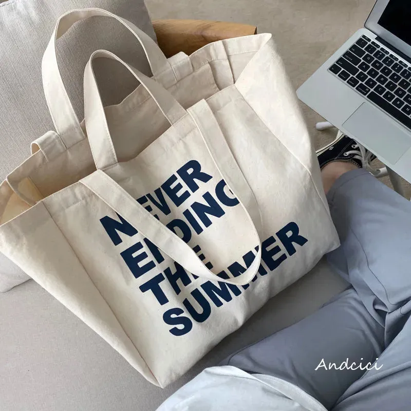 Korean Retro Ins Letter Canvas Canvas Shopping Bags Large Capacity Shoulder Tote For Men And Women 231006 From Tuo06 11.73 DHgate.Com