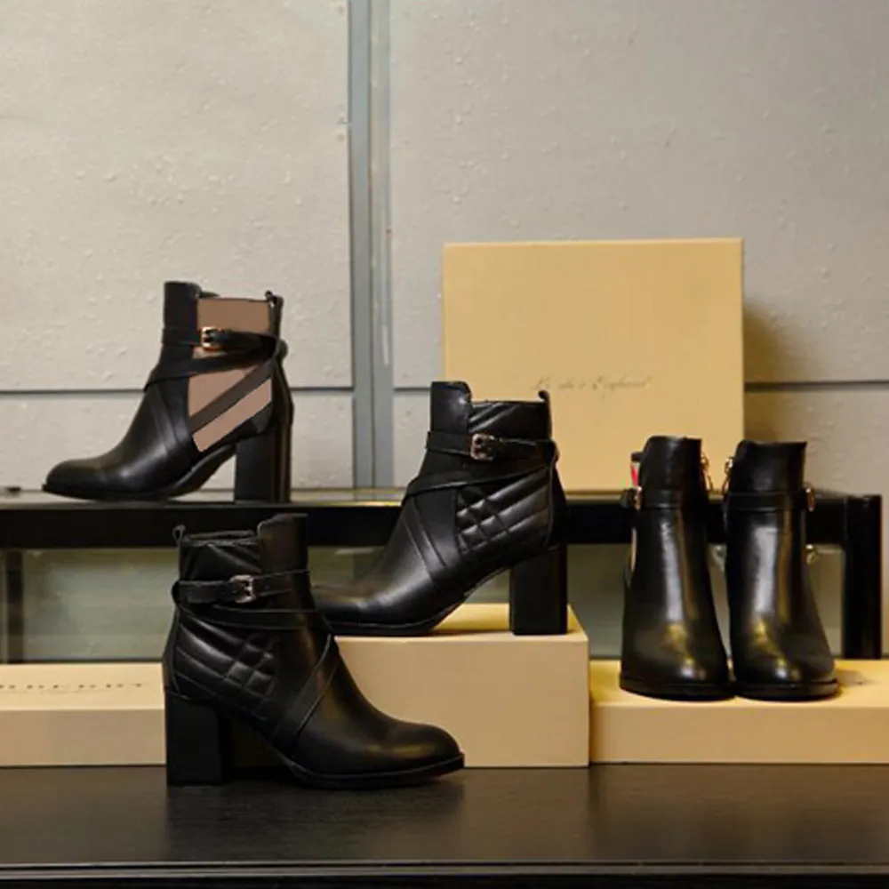 Designer-Stiefel, Reißverschluss-Stiefel, Herbst-Winter, neue karierte Stiefel, hochwertige Damen-Stiefel, klassische Stil-Schuhe, Martens-Karo-Leder-Chelsea-Stiefel