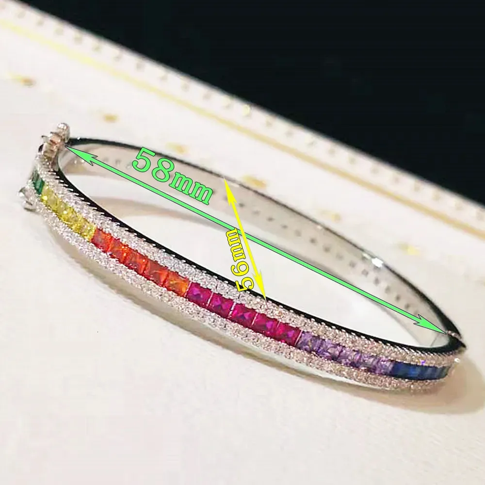 Bangle WPB Advanced Colorful Zircon Bangles Women Rainbow Bangles Platinum Plated Female Luxury Jewelry Bright Design Girl Gift Party 231005