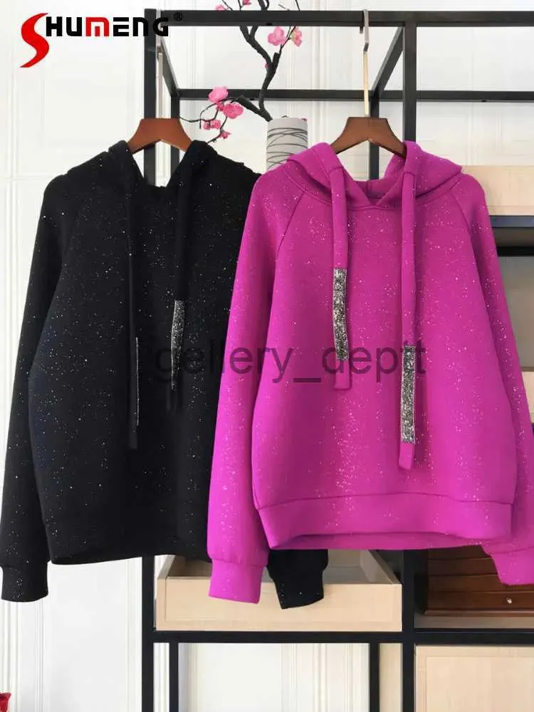 Sweats à capuche pour hommes Sweatshirts Espace Coton Strass Sweats à capuche 2023 Printemps Nouveau Luxe Petites Paillettes Légèrement Brillant Doux Air Coton Sweats À Capuche Femmes J231006