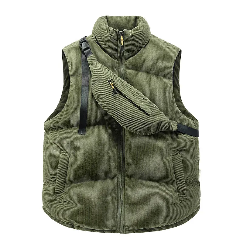 Gilet da uomo Gilet invernale coreano Moda Harajuku Gilet senza maniche da uomo Giacca calda e spessa con zaino Cappotti autunnali in velluto a coste 231005