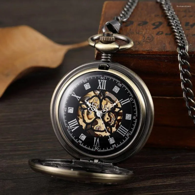 Pocket Watches Sdotter Retro Luxury Watch Automatic Hand-Wind Mechanical Steampunk Men Roman Normals Clock With Fob Chain Reloj