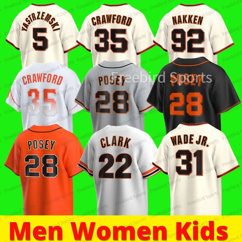 5 Mike Yastrzemsk Brandon Crawford Jersey Buster Posey Kris Bryant Willie Mays 62 Logan Webb Isan Diaz Willie McCovey Pederson Orange Custom Homens Mulheres Crianças Crianças