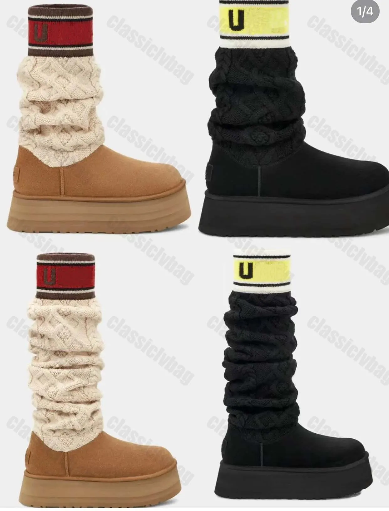 Stivali classici alla coscia in lana Ciabatte in pelliccia di castagno Pelle di pecora Shearling Tazz Donna Uomo Stivale con plateau ultra Scarpe slip-on Tomaia in pelle scamosciata Comfort Autunno Inverno uggsity