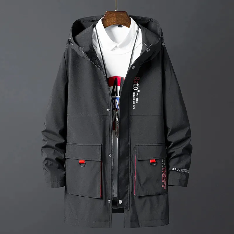 Mężczyzny Trench Coats Korea Fashion Overize 7xl 8xl 2023 Casual Black Windbreaker Jackets Długi płaszcz na wiosenne jesienne ubrania zimowe 231005