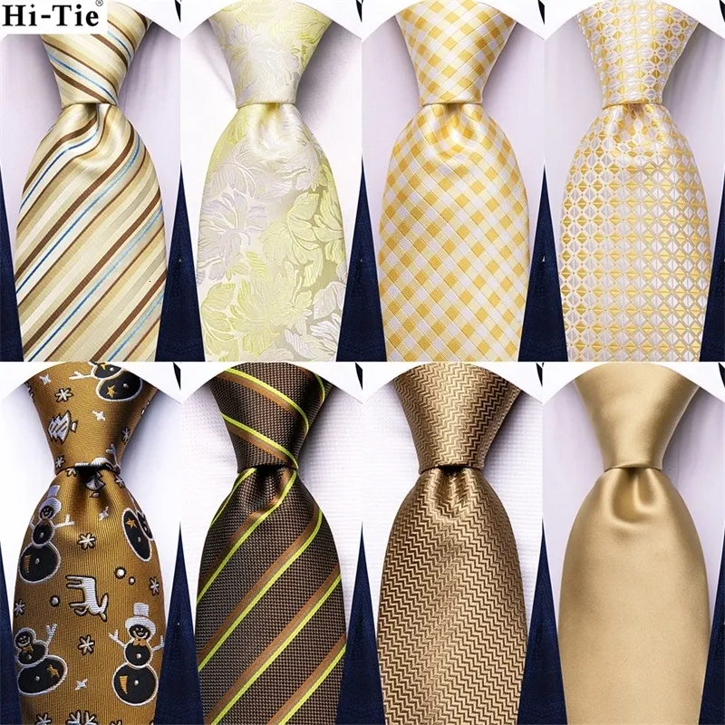 Bow Ties Designer Plaid Champagne For Men Wedding Party Necktie Luxury Hanky Cufflinks Silk Tie Set Gift Hi Tie Wholesale 231005