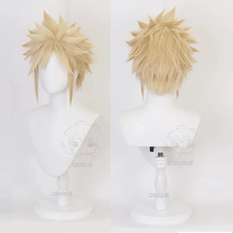 Cosplay perukları anime fantezi vii ff7 bulut çekişme keten sarışın cosplay peruk ısıya dayanıklı sentetik saç peruk kapağı 231005
