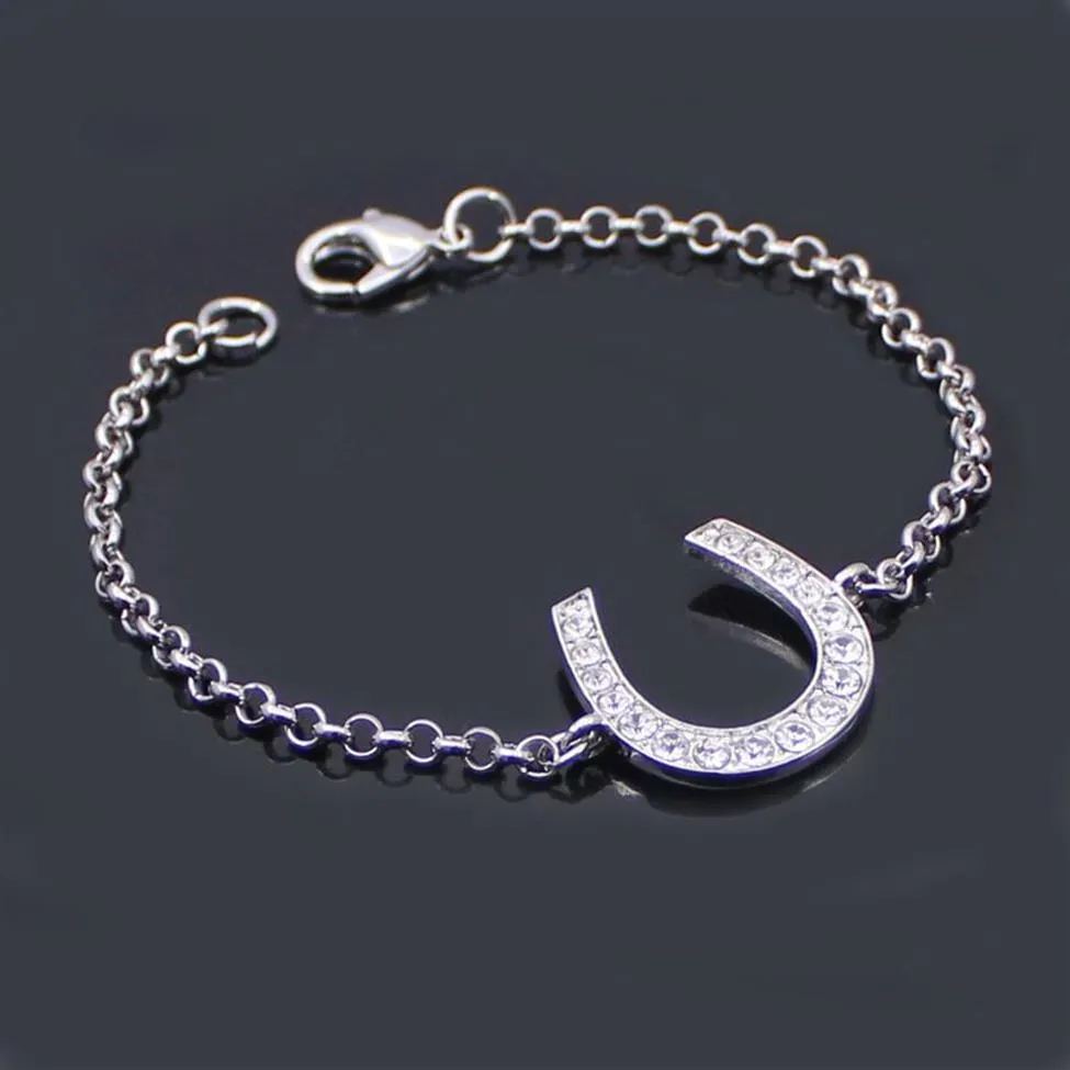 Bracelet chaîne à maillons en plomb et Nickel, Bracelets en fer à cheval, bijoux équestres décorés avec du Bling blanc tchèque Crysta233j