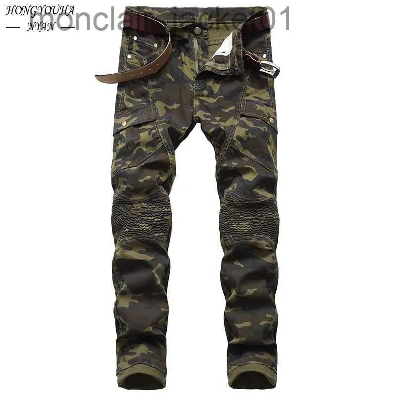 Męskie dżinsy 2022 Modne wojsko Męskie Kamuflaż dżinsy męskie Slim Trend Hip Hop Prosty Army Green Pocket Denim Młodzieżowe Pants J231006