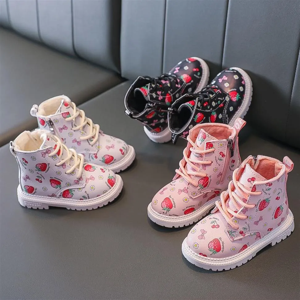 Winter Designer Strawberry Toddler Girl Boots For Kids With Soft