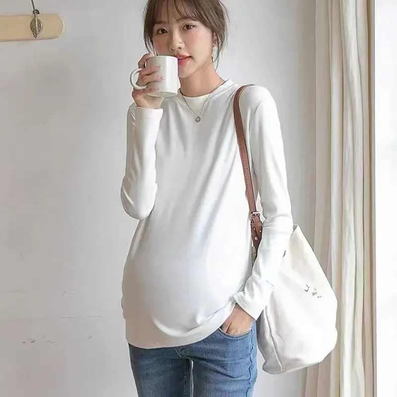 Maternity Tops Tees Autumn Winter Bottoming Shirts For Pregnant Women Maternity Long Sleeve T-Shirts Pregnancy Tops Plus Size M-3XL Embarazada 231006