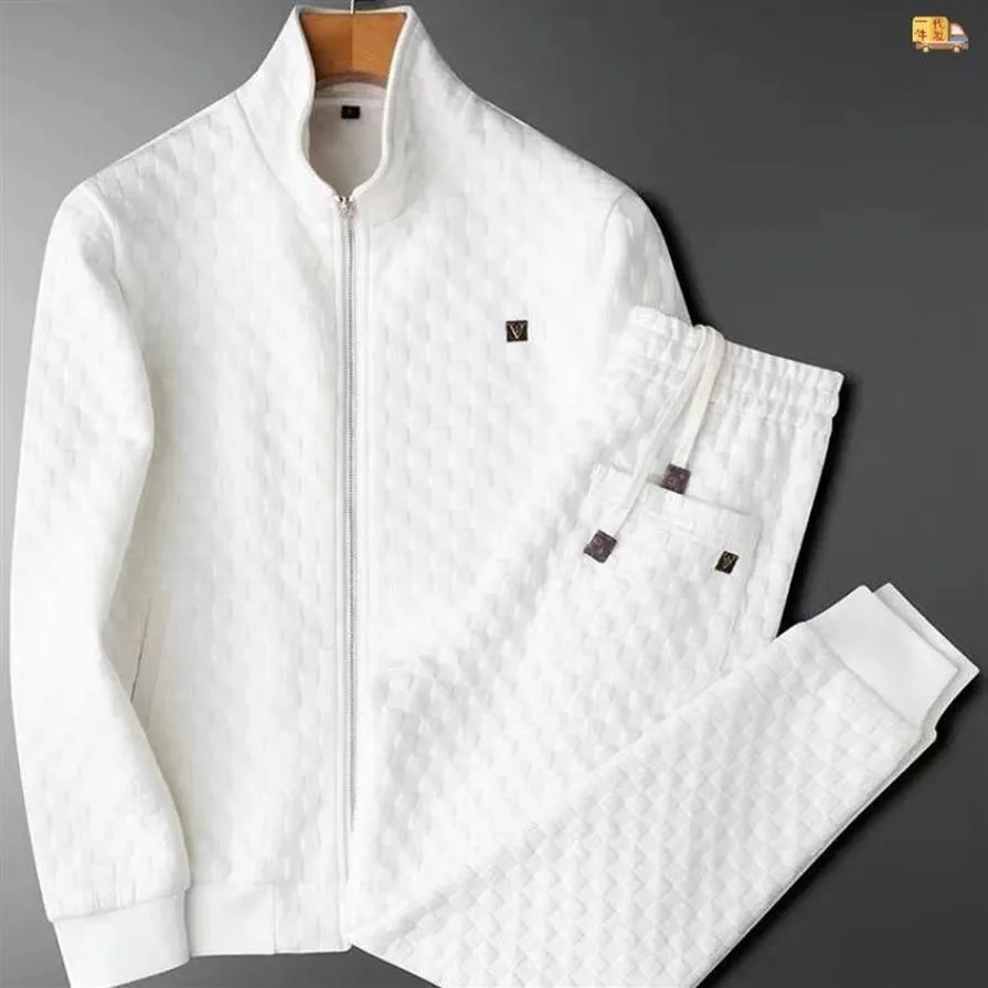 New Streetwear Waffle Men's Clothing Casual Sports Set Men's Suit Jacket Long Pants Living Home Coat286D