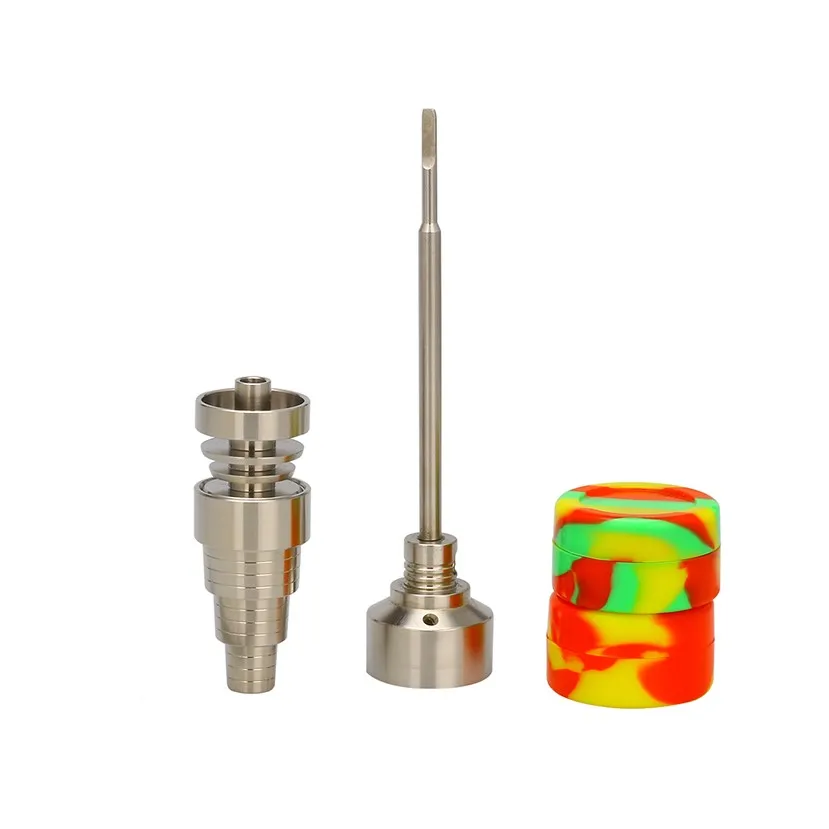 Venda Gr2 Domeless Titanium Nails 6 em 1 Bong Tool Set 10mm 14mm 18mm Domeless Gr2 Titanium Nail Carb Cap Dabber Silicone Jar