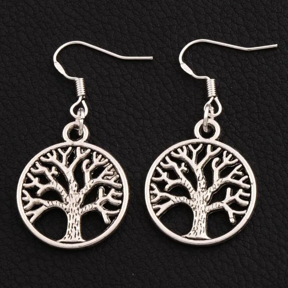 Tree of Life Earrings 925 Silver Fish Ear Hook 40pairs Lot Antique Silver Chandelier E463 20x40mm257e