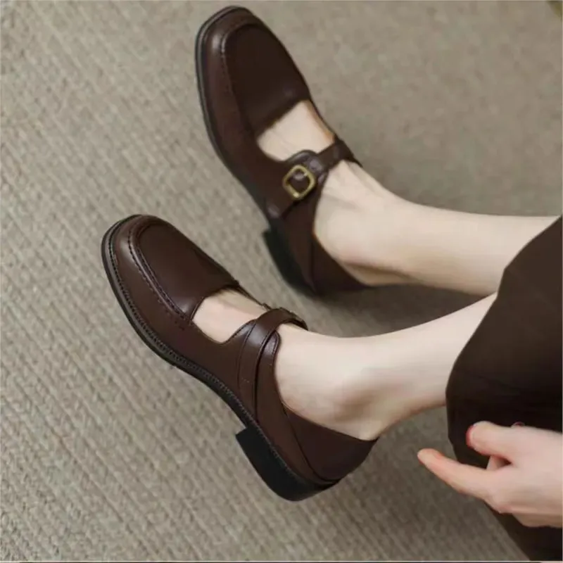 Kaptuki Designerskie Buty Oxford Oxford Vintage Square palca Mary Janes Czarna klamra skóra na żeńską wiosenną jesień 1604N 231006