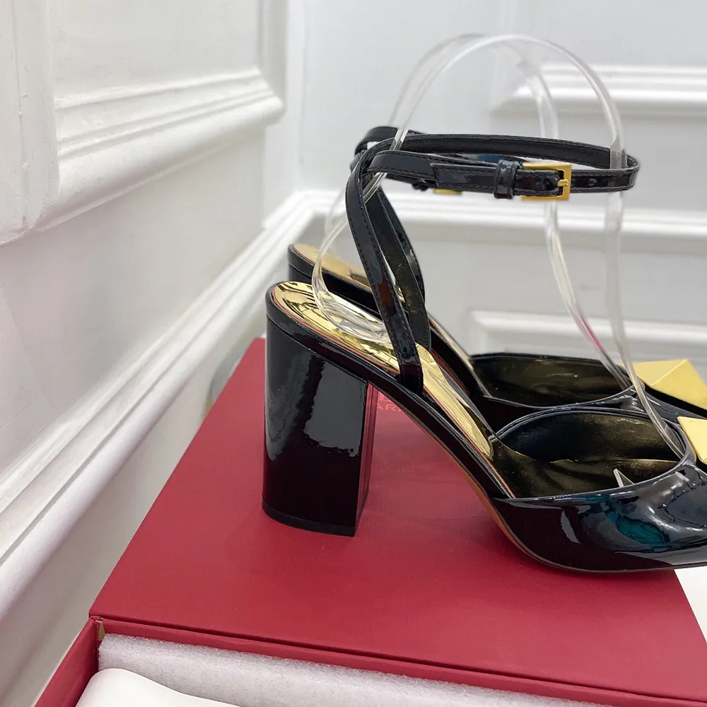 Patent Leather High Heel Ankle Buckle Sandal
