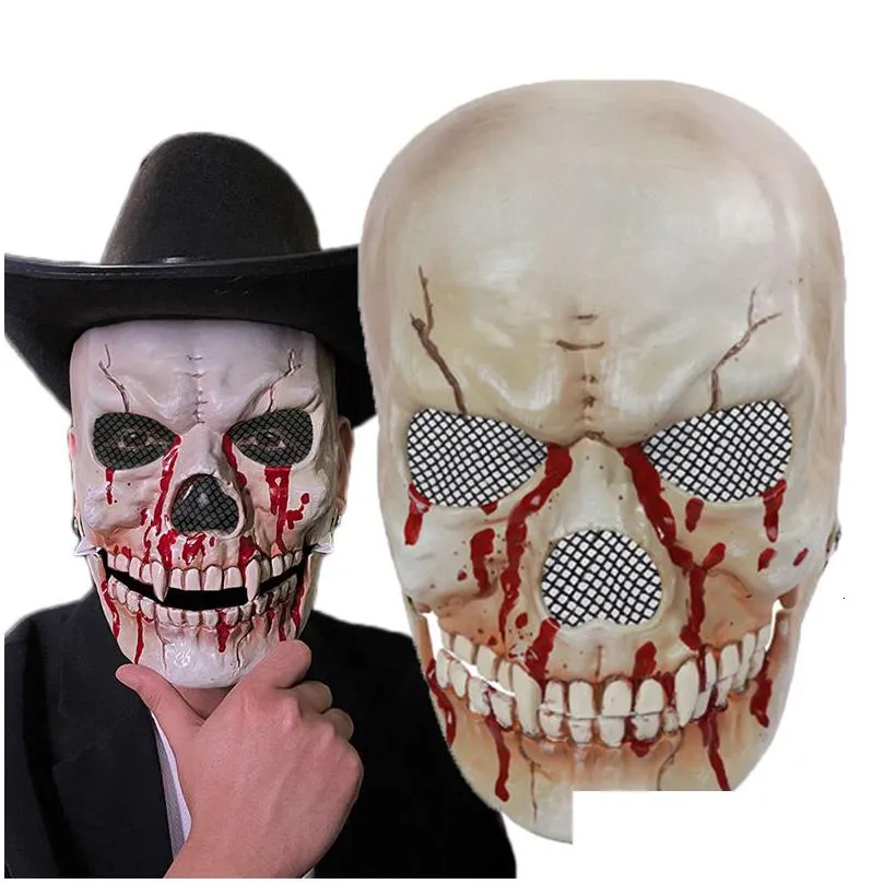 Masques de fête Horreur Fantôme Skl Squelette Cosplay Accessoires de bouche mobile Adt Couvre-chef Uni Blooding Halloween Carnaval Props Drop Deliver DHF0K