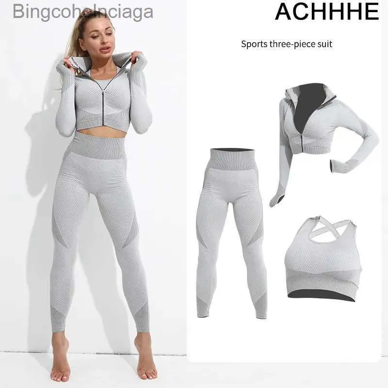 Set attivi set di yoga senza soluzione di continuità da donna Allenamento di fitness sportivo da donna in esecuzione abbigliamento ad alto contenuto di cintura ad alta e trassolante vestiti di asciugatura rapida traspirante 231007