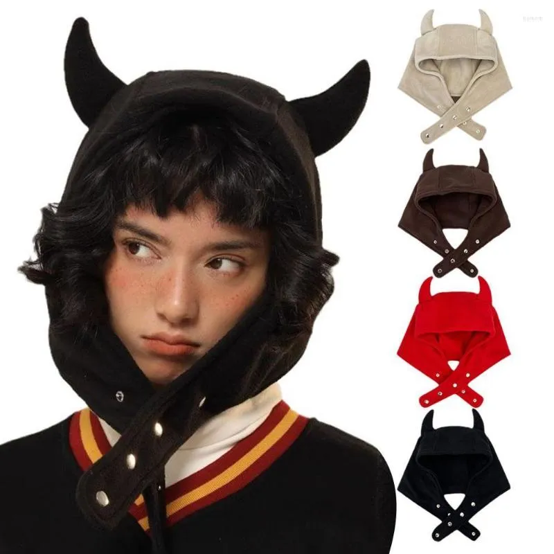 Womens Devil Ears Cow Horn Thunderbolt Hat Warm Ear Protector Head Cap