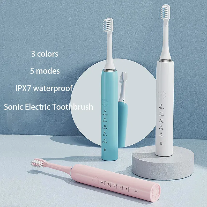 Brosse à dents Sonic électrique brosses à dents rechargeables minuterie adulte lavable ultrasons blanchiment électronique nettoyage dents 231027