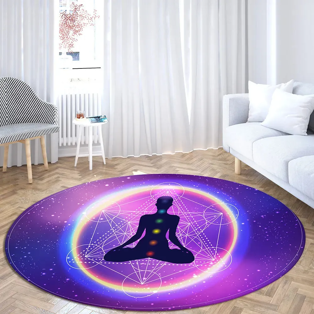 Teppiche Runde Yoga-Digitaldruck-Flanell-Bodenmatte Wohnzimmer Heimdekoration Meditationsteppich Hängekorb-Bodenmatte 231006