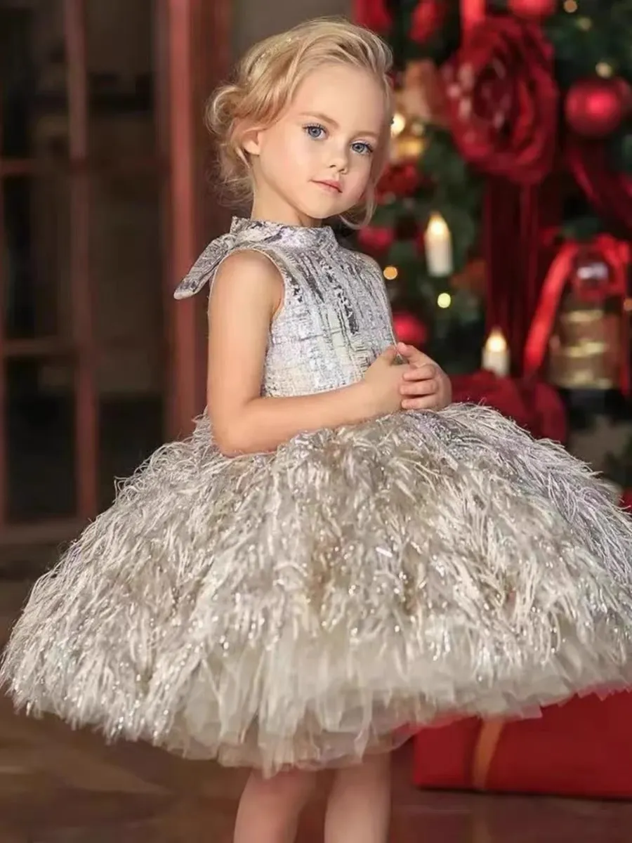 Abito Estivo Bambina Con Maniche A Sbuffo E Volant | Vestito Leggero Per 4-12 Anni | Gonna A Balze Per Feste E Scuola