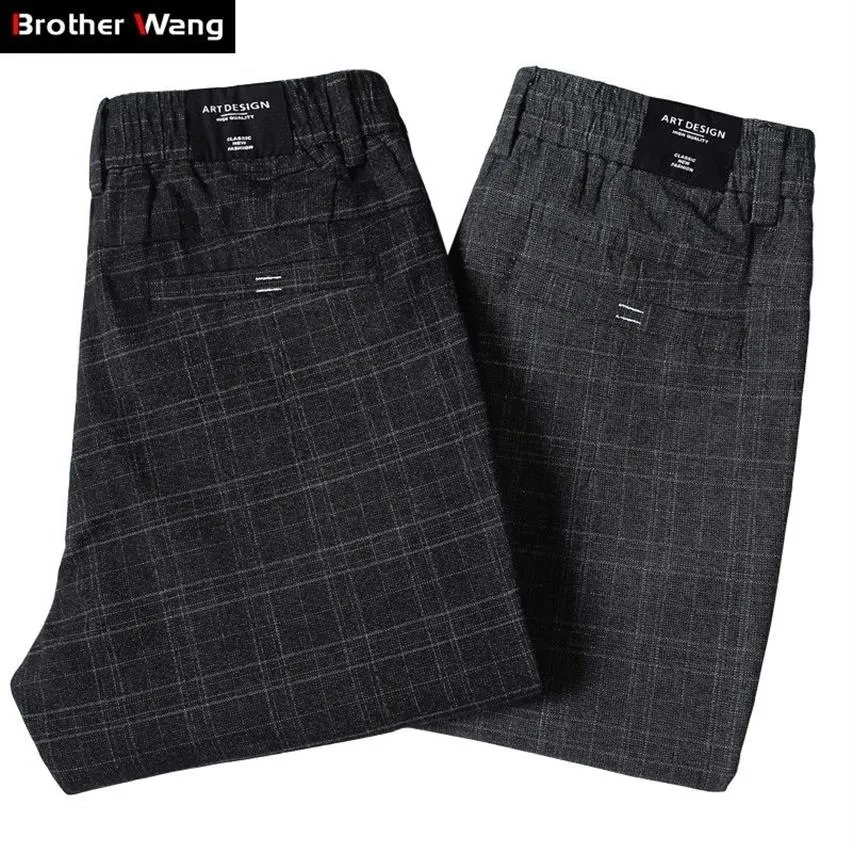 Pantalon à carreaux pour hommes, coupe cintrée, gris foncé, Style classique, élastique, vêtements de marque, décontracté, nouvelle collection, 2102012439