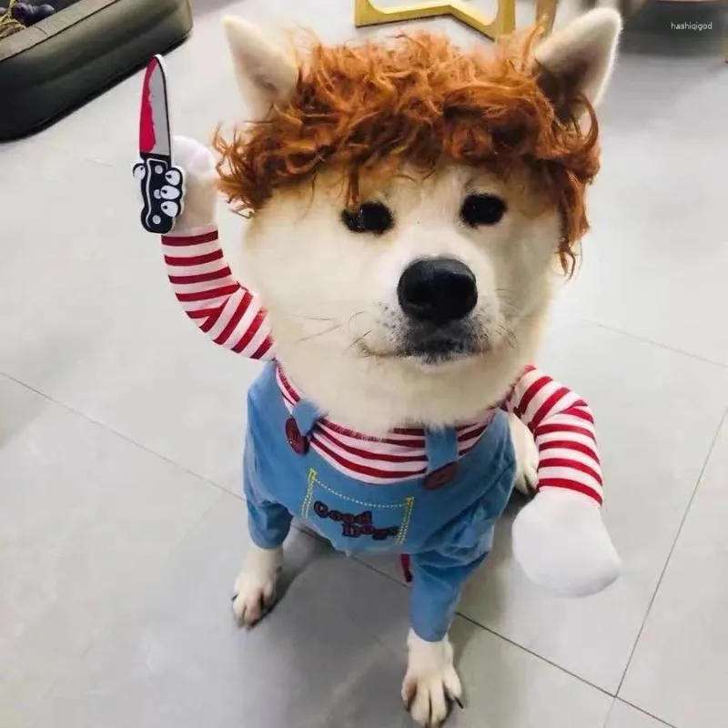 Dog Apparel Tiktok Cat Pet Funny Cosplay Costume Halloween Comical Outfits Holding A Knife Set Festival Party Clothing