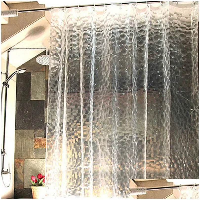 Cortinas de ducha Cortina 3D impermeable con 12 ganchos Baño transparente para decoración del hogar Accesorios de baño 180X180Cm 180X200Cm Gota Dhbhw