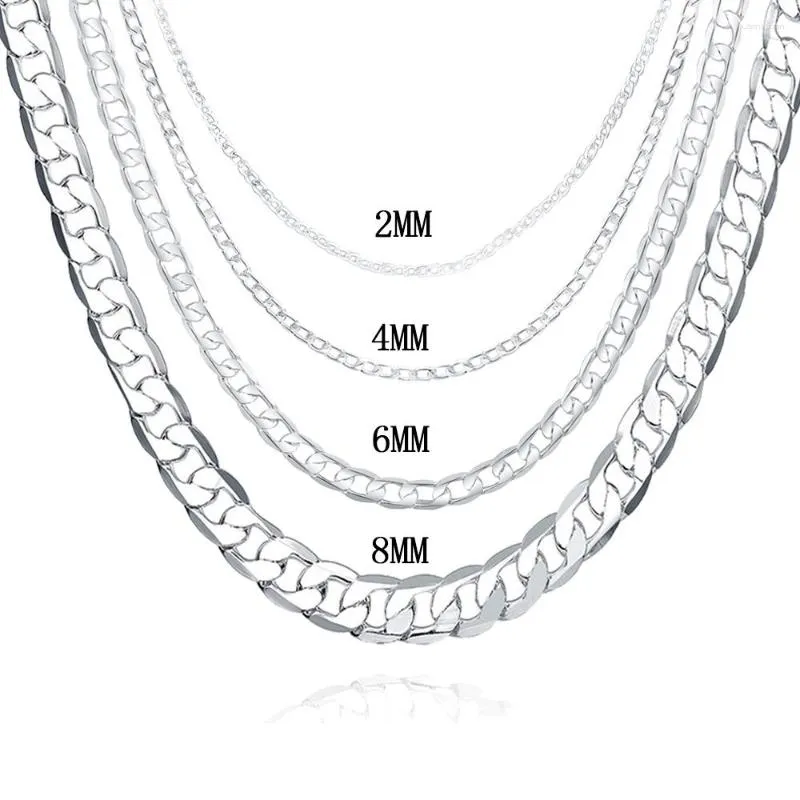 Pendants 925 Silver 2MM/4MM/6MM/8MM Italian Cuban Curb Chain Necklace Woman Man Solid Figaro Classic Jewelry