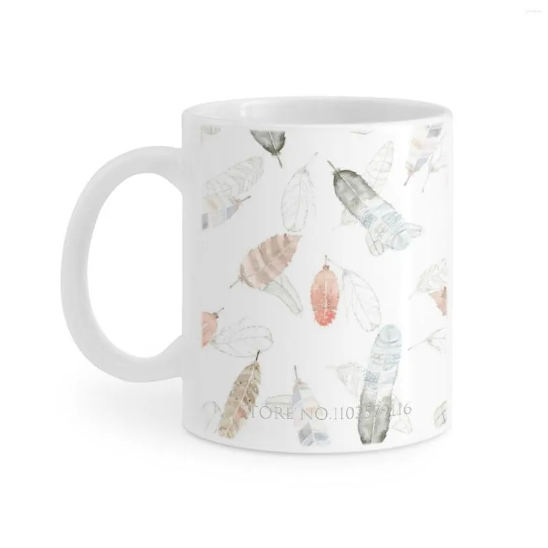 Tasses plumes volantes avec couleurs tasse blanche tasses à café cadeau 11 Oz motif de thé au lait Mod minimaliste Tribal Nature