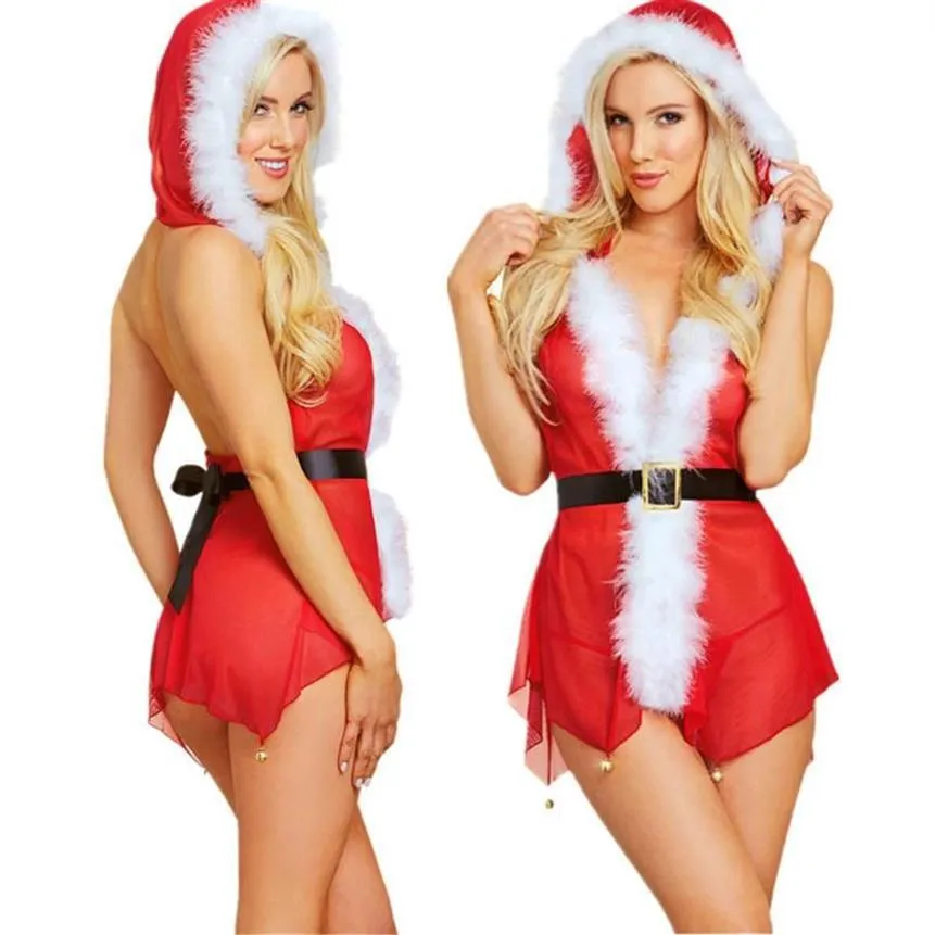 Conjuntos de sujetadores Mujeres Sexy Red Christmas Chemise Lencería Disfraces de Santa Cosplay Juego de rol Íntimo Body X-mas Temptation Set215c