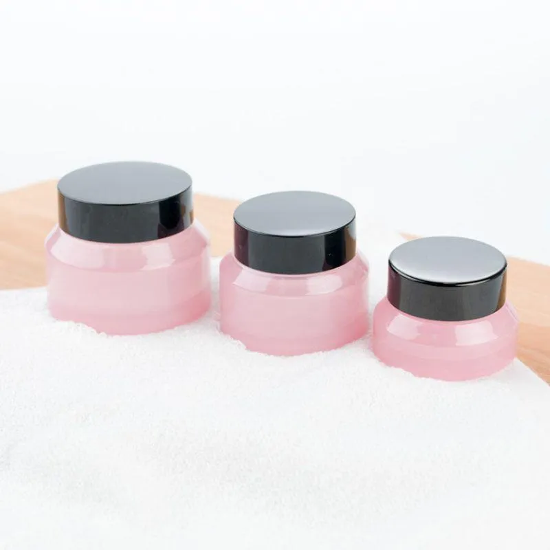 Barattolo di vetro per trucco rosa 15G 30G 50G con coperchio nero Sigillo Contenitore da 1 oz Confezione cosmetica, Vaso per la cura della pelle in vetro F419 Nuvwx