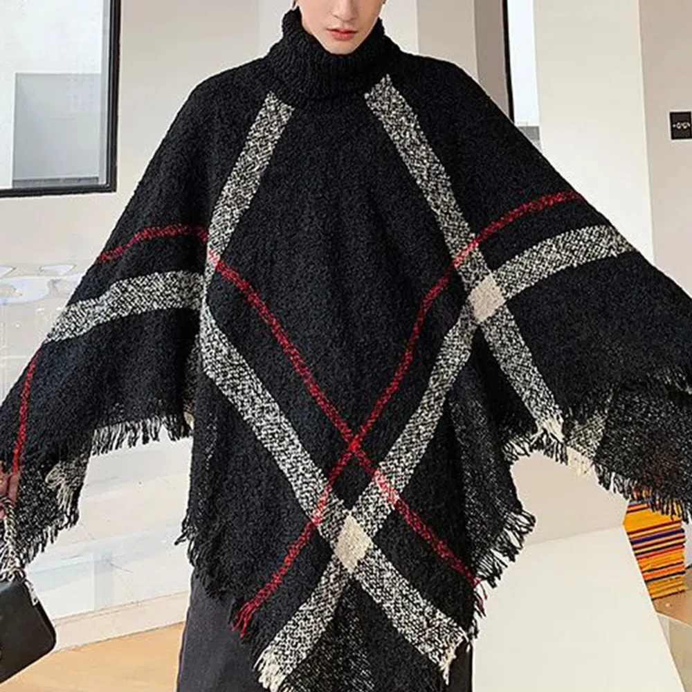 Schals Herren Frühling Herbst Schal Dame Gestrickte Wrap Plaid Pullover Mantel Lose Rollkragenpullover Herbst Winter Poncho Capes 231007