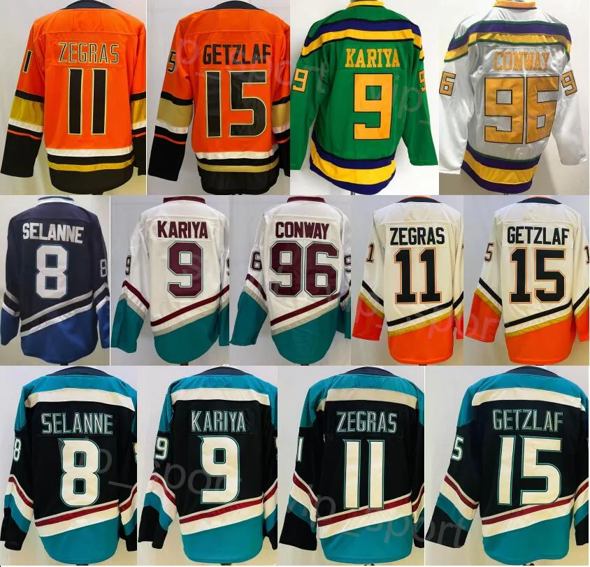 Mens Hockey 8 Teemu Selanne Jersey Reverse Retro 96 Charlie Conway 9 Paul Kariya 15 Ryan Getzlaf 11 Trevor Zegras Stitch Team Black Orange White Green For Sport Fans