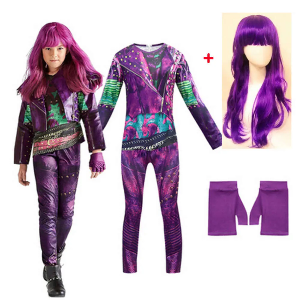 Audrey Evie Evil Mal Descendants Cosplay Costume Filles Fête d'anniversaire Halloween Costume et Perruque pour Enfants Déguisement Descendants 3cosplay