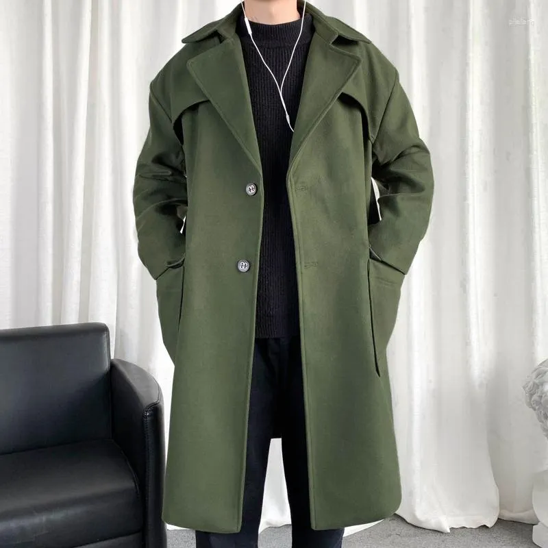 Trenchs de hommes automne hiver hommes vestes de laine chaud mâle harajuku coupe-vent veste décontractée hip hop streetwear coréen