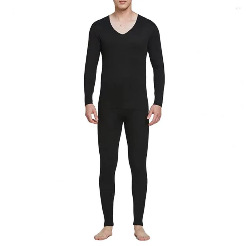 Sous-vêtements thermiques pour hommes, vêtements brossés Double face, ensemble col en v en daim Double face, coupe cintrée, manches longues pour plus de confort