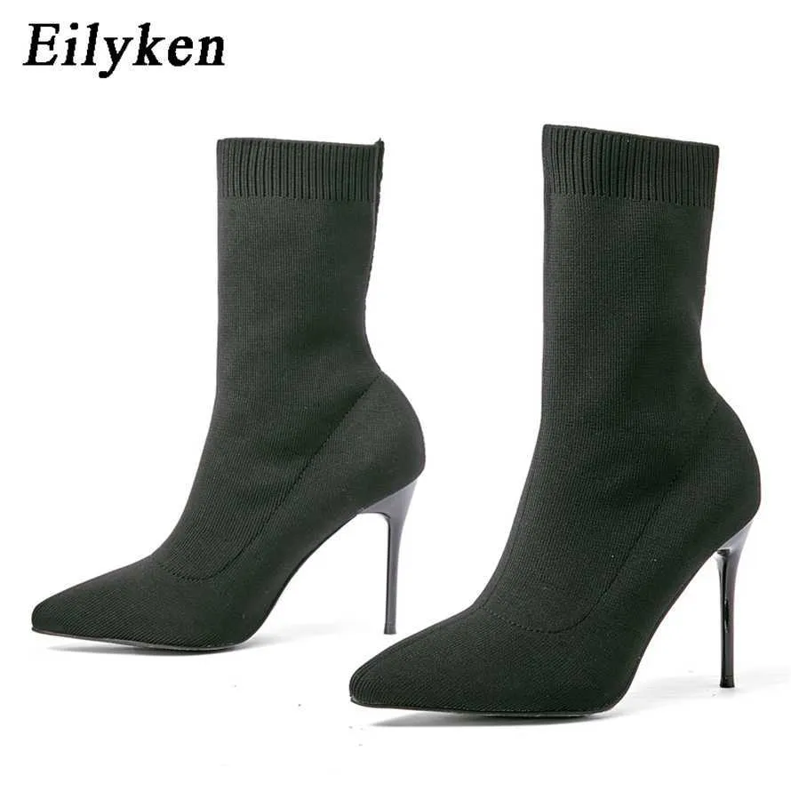 Fashion Knitting Stretch Fabric Socks Ankle Women Boots Pointed Toe High Heels Shoes Autumn Winter Female Booties 230922