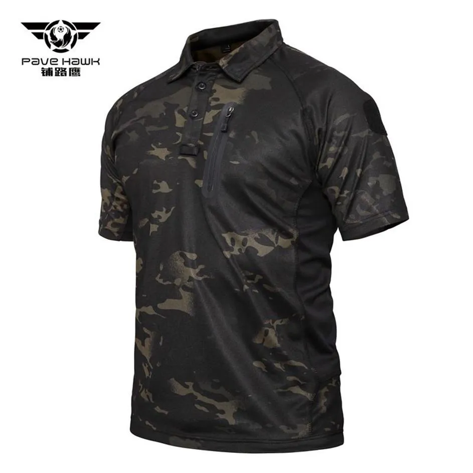 Sports de plein air tactique à manches courtes col polo T-shirt hommes entraînement physique randonnée camping camouflage séchage rapide mince militaire T 213g